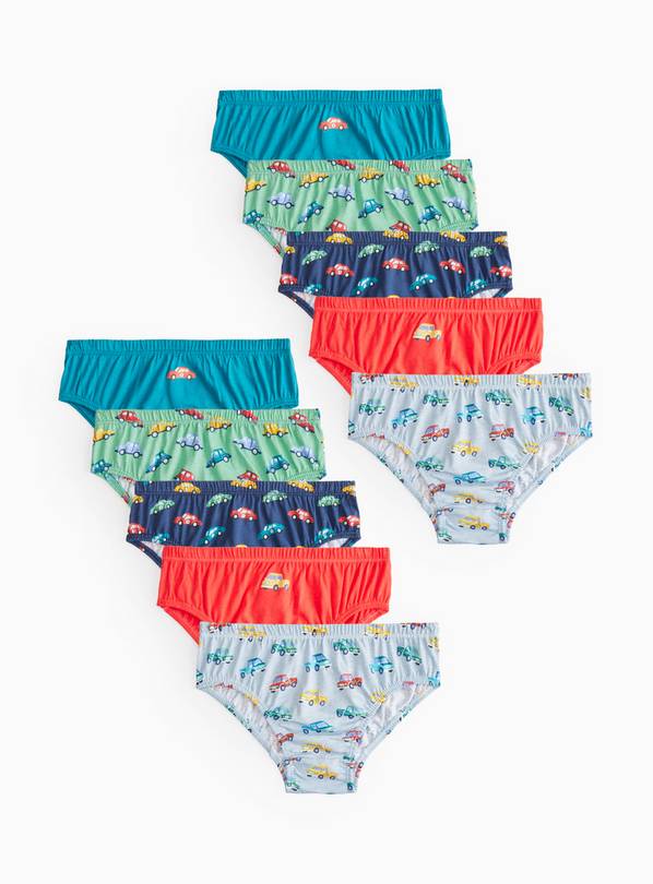 Bright Car Printed Briefs 10 Pack 3-4 years